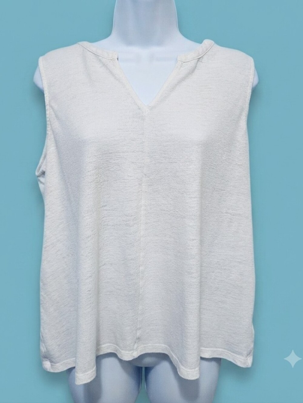 Old Navy Linen Blend V-Neck Pleated Back Tank Top Size Large White